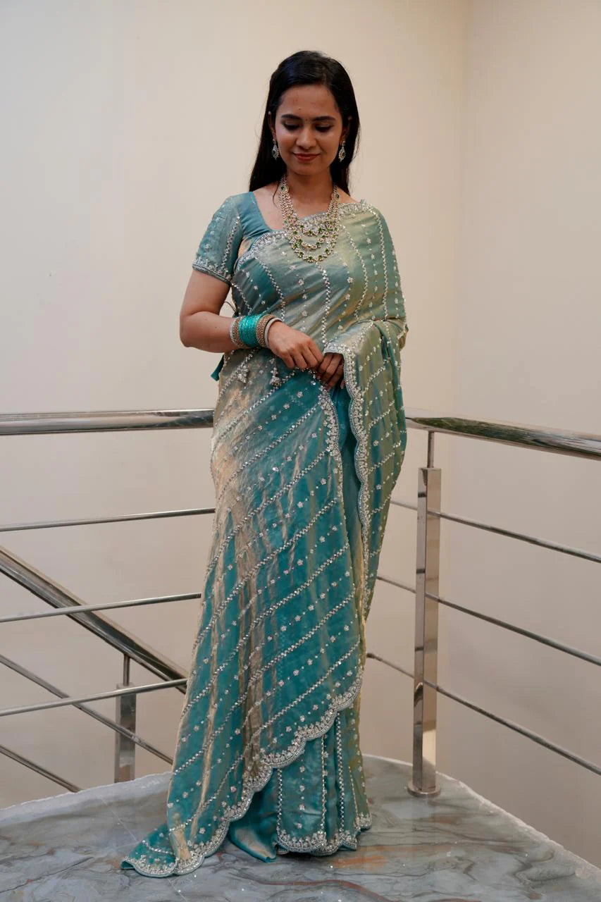 Luxurious Glam Handwork Saree Premium Space Silk with Beads Work