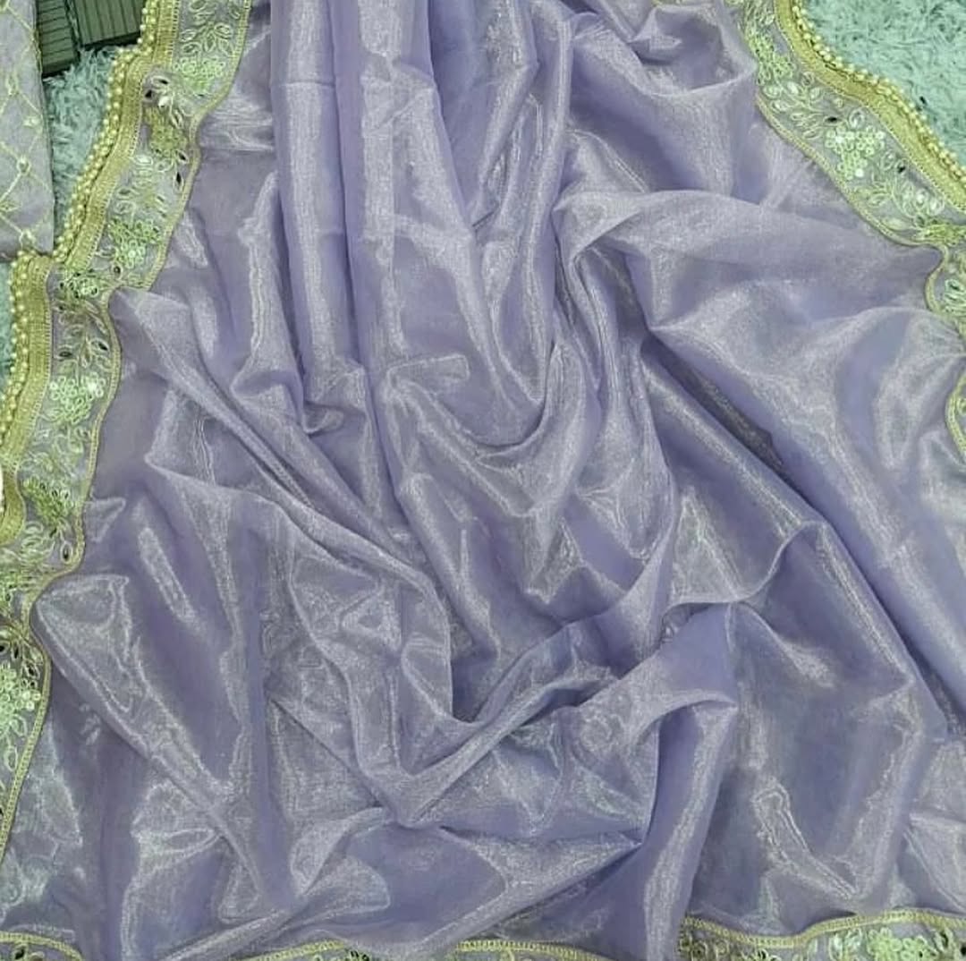 Silver Tissue Silk Saree with Designer Embroidery & Mirror Work