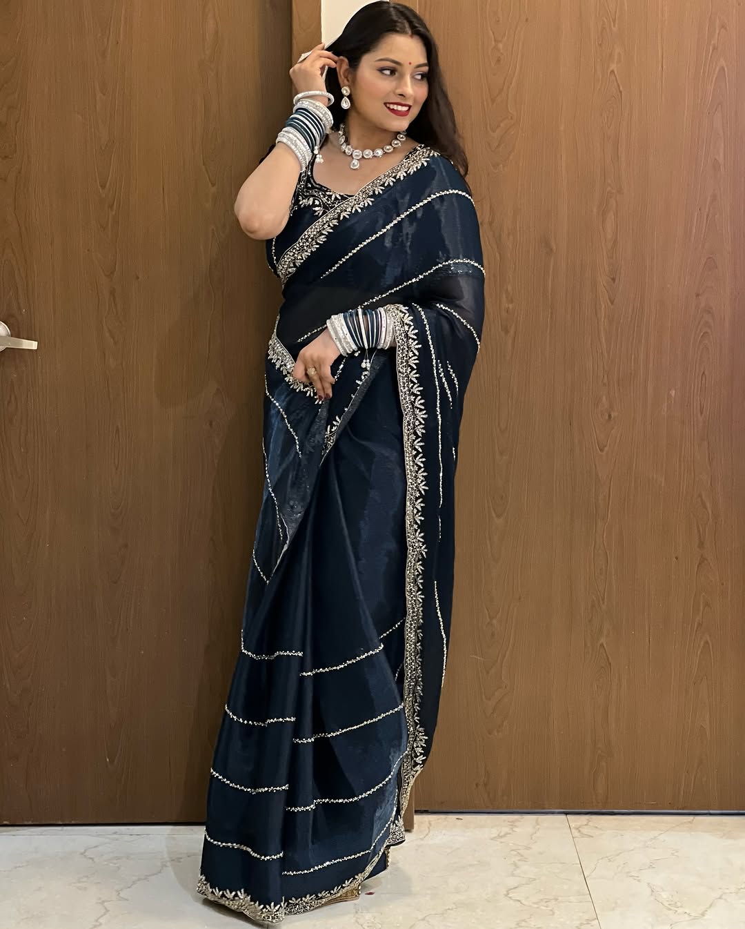 Premium Jimmy Choo Handcrafted Khatli Cut Dana Work Saree