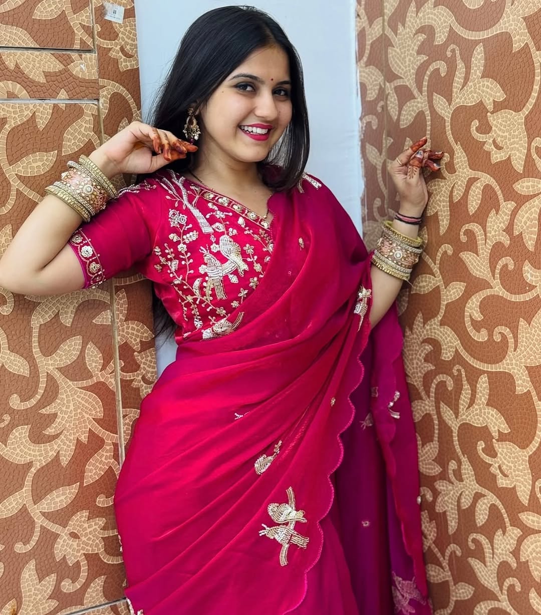 Premium Fandy Silk Saree with Heavy Beads Work