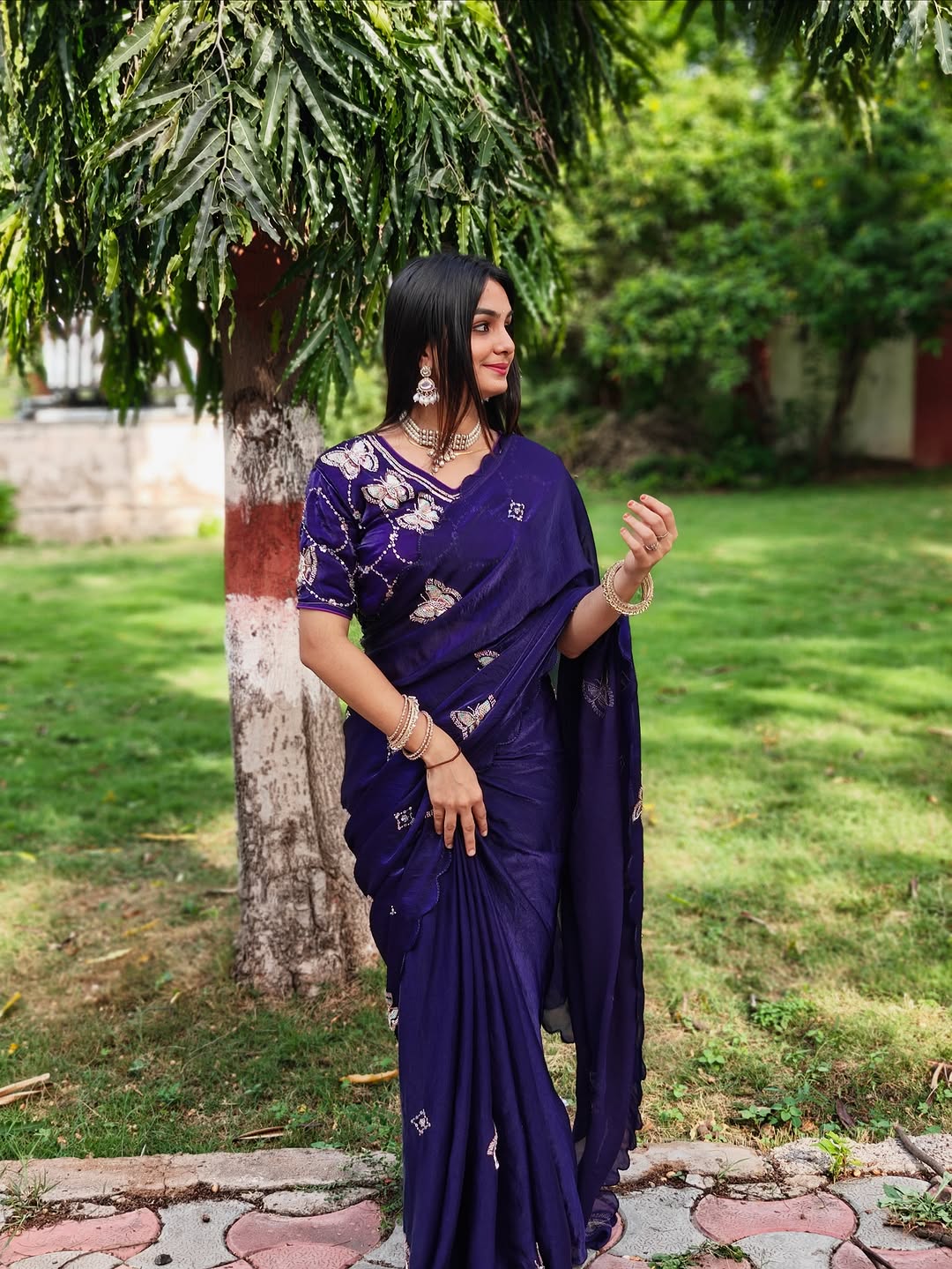 Premium Fandy Satin Blouse with Exquisite Khatli Brits Work