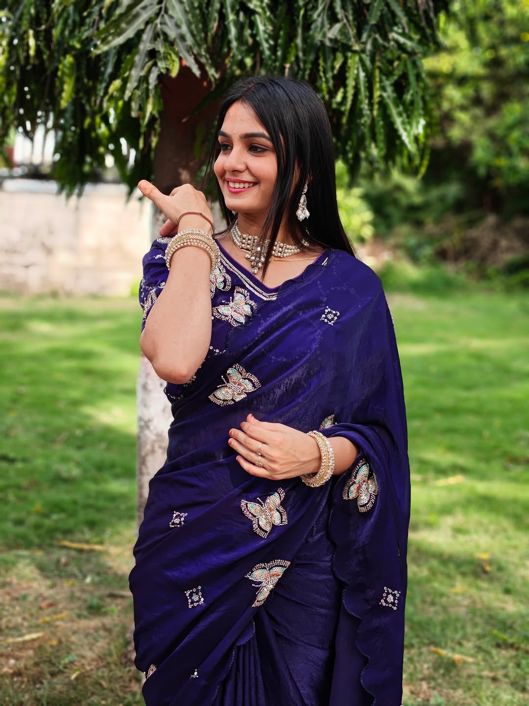 Premium Fandy Satin Blouse with Exquisite Khatli Brits Work