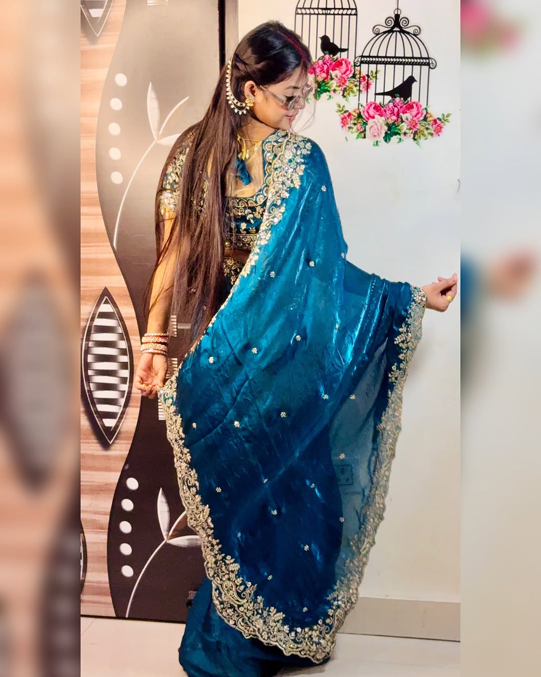 Luxe Fendy Satin Saree with 3mm Sequin Embroidery & Heavy Border
