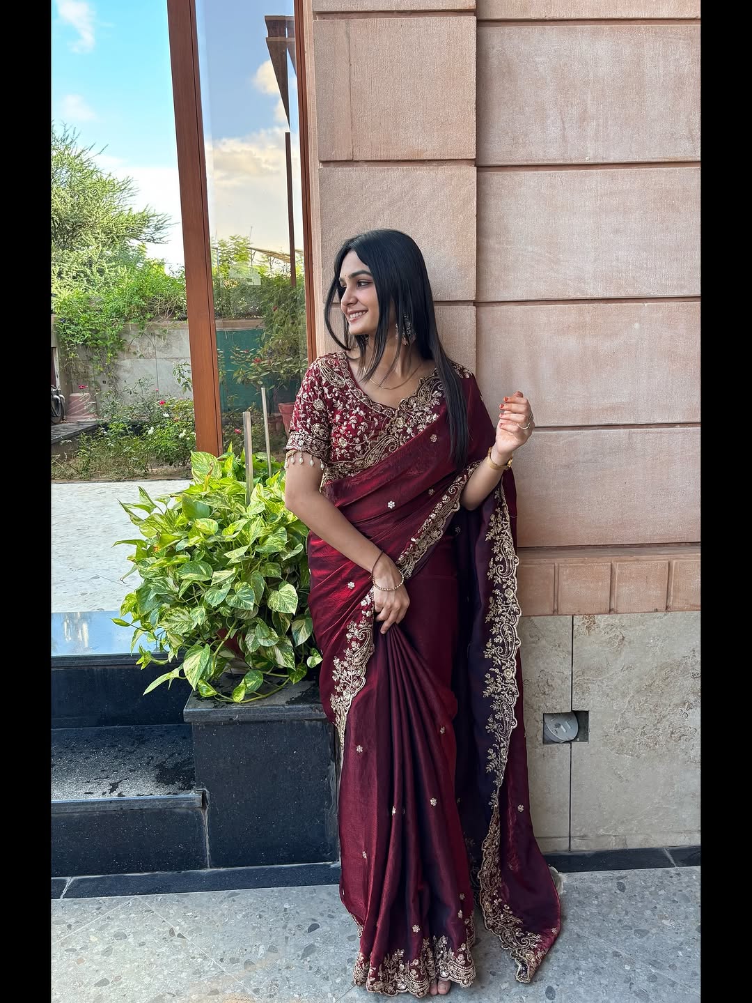 Luxe Fendy Satin Saree with 3mm Sequin Embroidery & Heavy Border