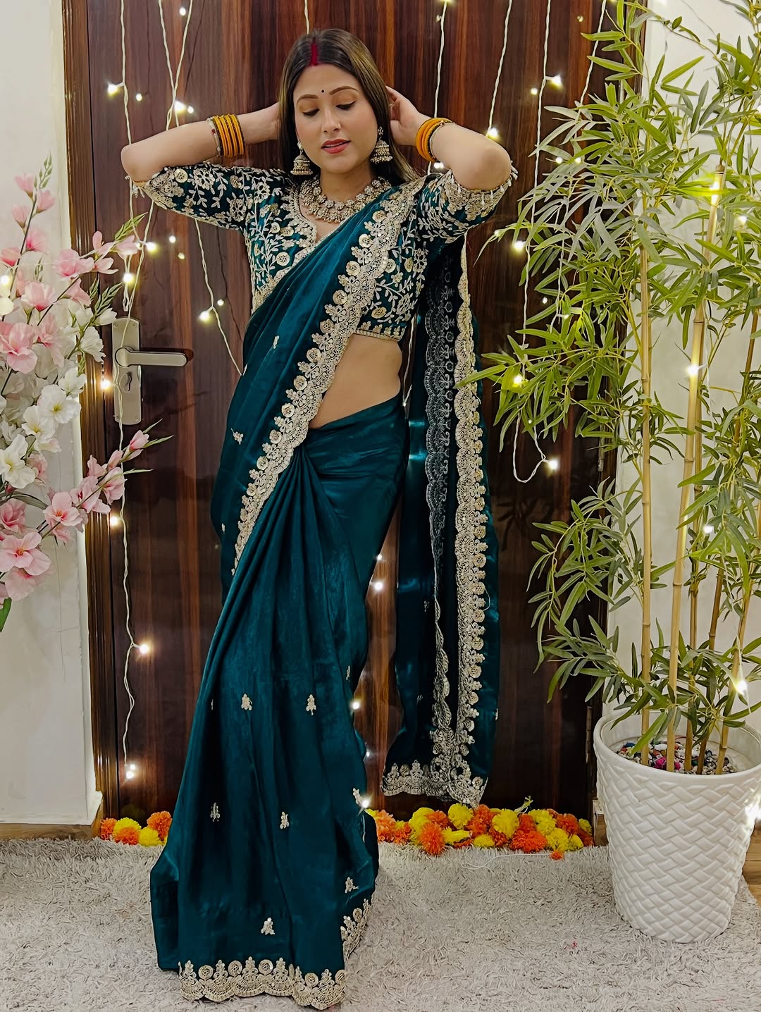 Luxe Fendy Satin Saree with 3mm Sequin Embroidery