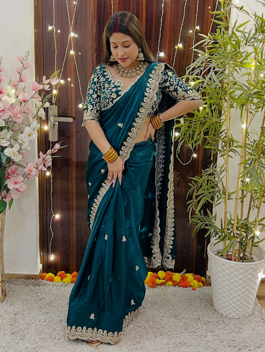 Luxe Fendy Satin Saree with 3mm Sequin Embroidery