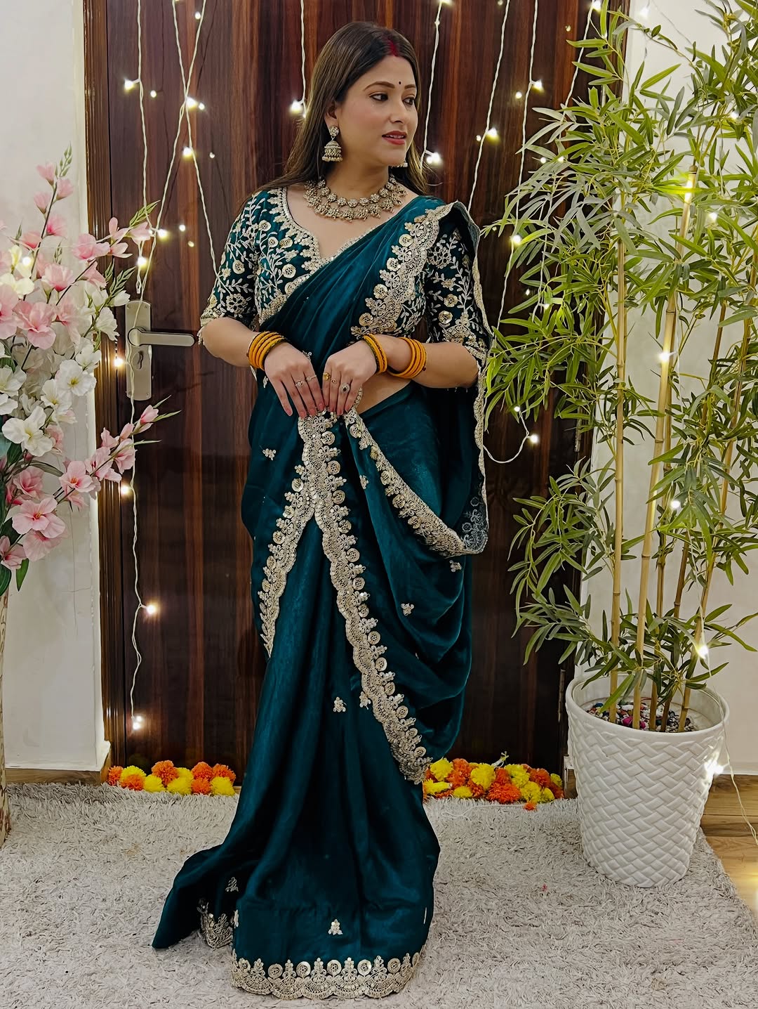 Luxe Fendy Satin Saree with 3mm Sequin Embroidery