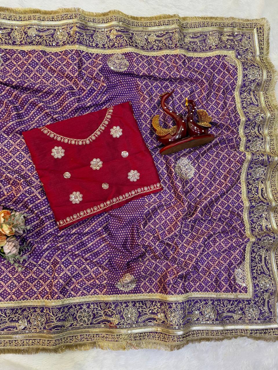 Trending Soft Chinnon Silk Designer Saree with Sequins & Cording Embroidery Work