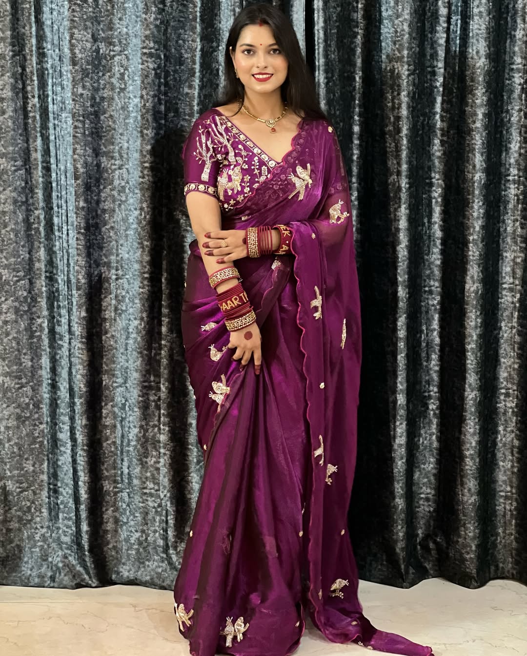 Premium Fandy Silk Saree with Heavy Beads Work