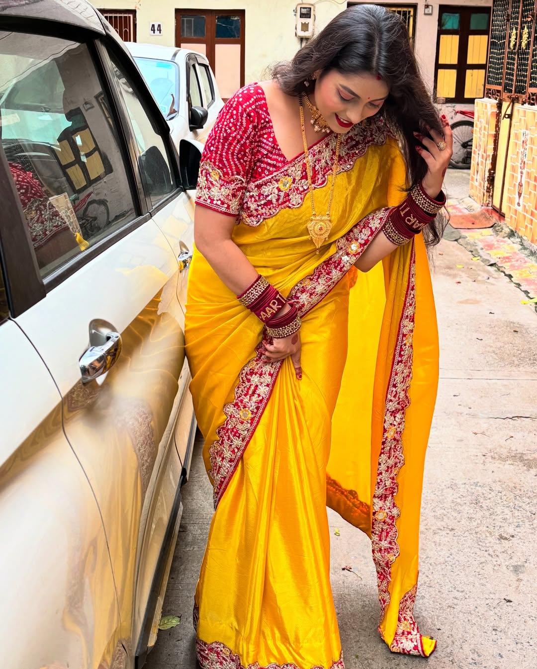 Premium Soft Chinon Silk Yellow Saree