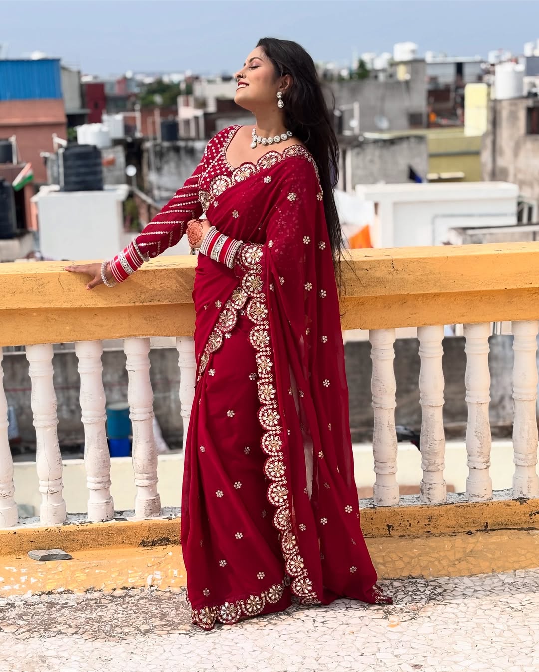 Heavy Coading Lace Border in Saree with Original Mirror