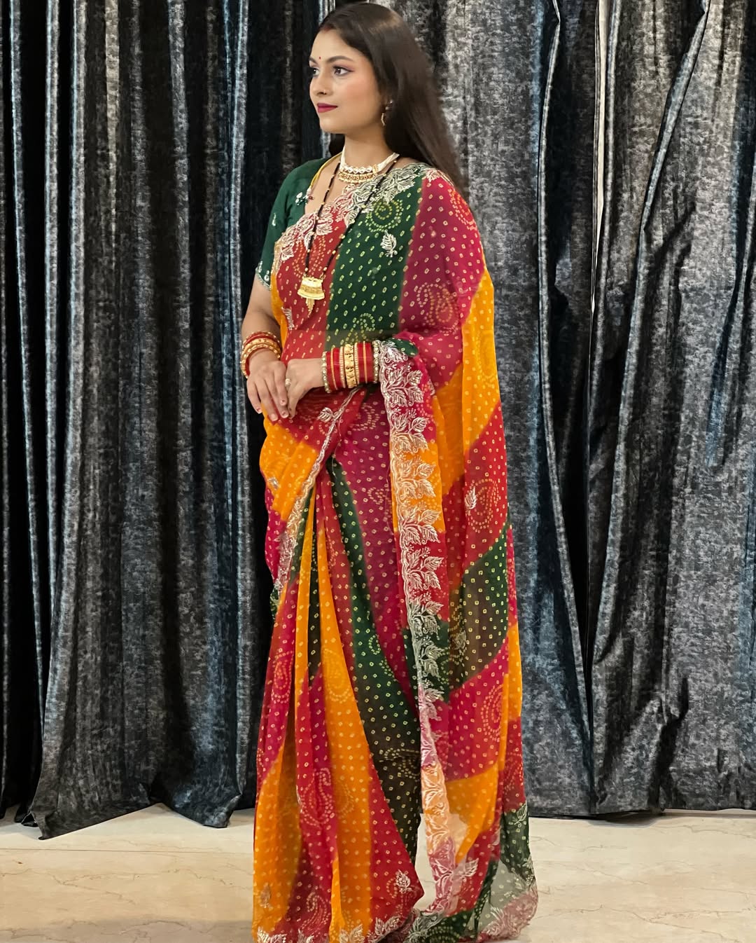 Soft Georgette Bhandhni Printed Saree