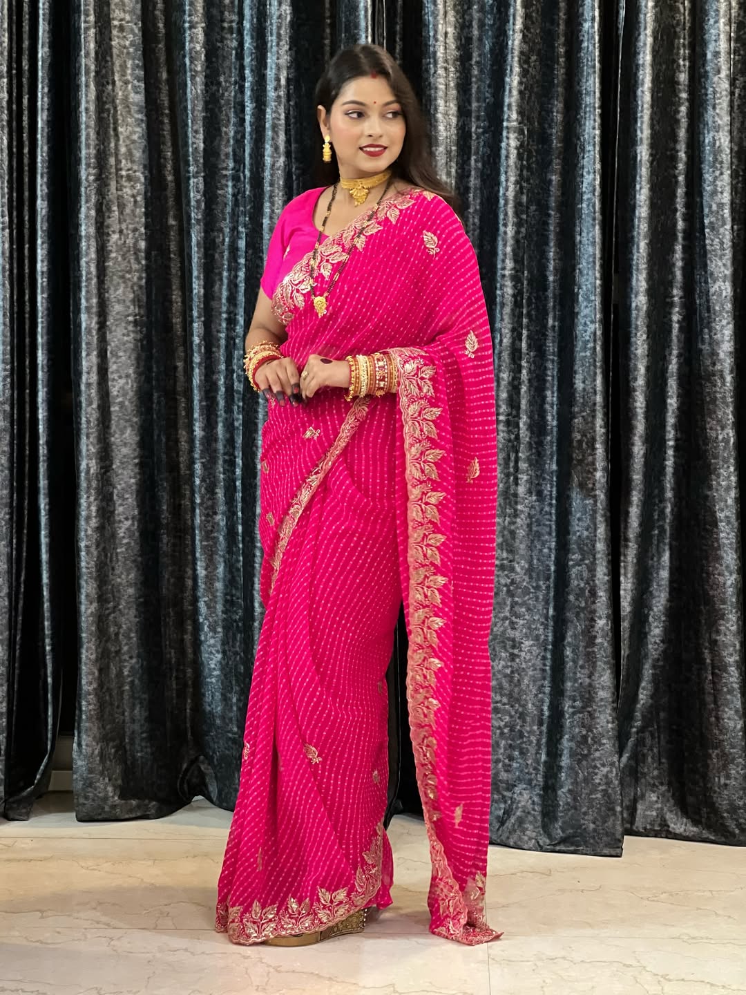 Georgette muthda saree with beautiful c-pallu Embroidery Work