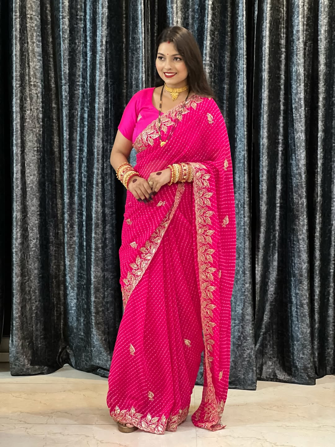 Georgette muthda saree with beautiful c-pallu Embroidery Work