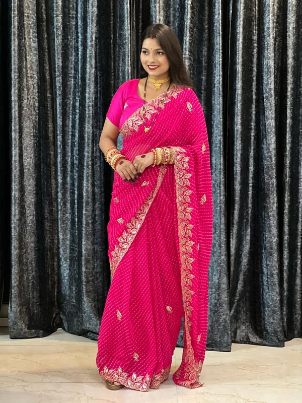 Georgette muthda saree with beautiful c-pallu Embroidery Work