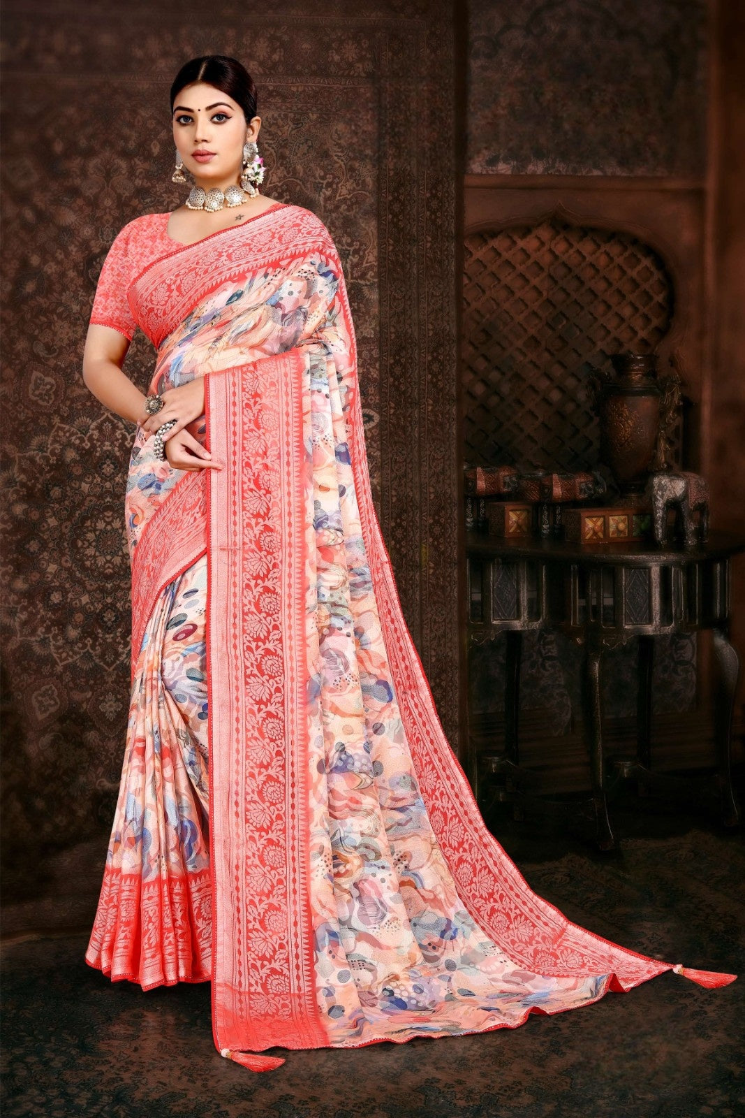 LUXURY VISCOSE BRASO PRINTED FABRIC SAREE