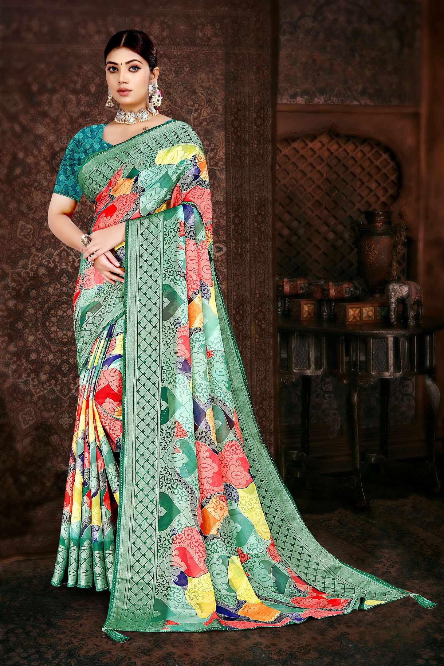 LUXURY VISCOSE BRASO PRINTED FABRIC SAREE