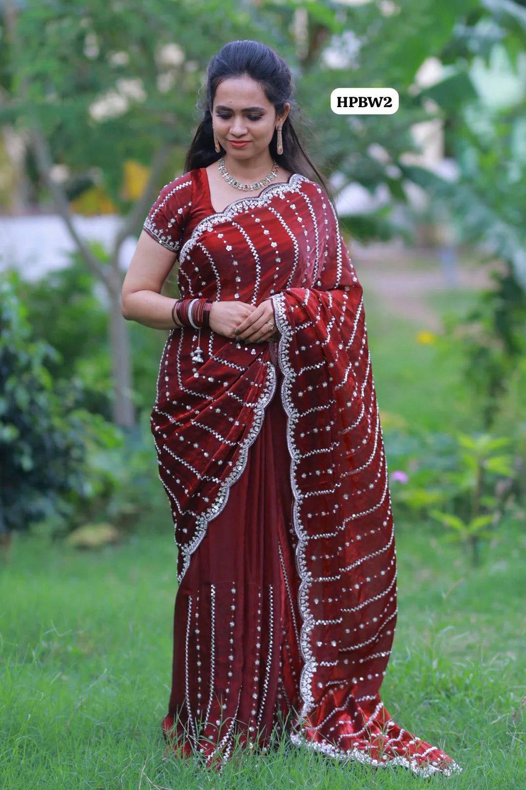 Premium Space Silk with Beads Work & Handwork Saree