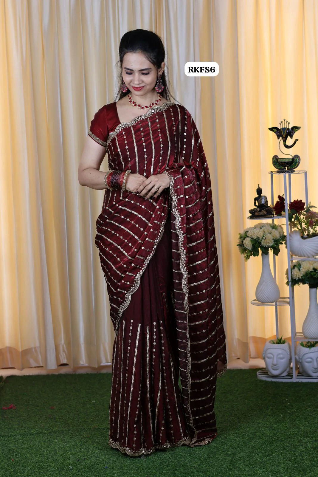 Premium Space Silk with Beads Work & Handwork Saree