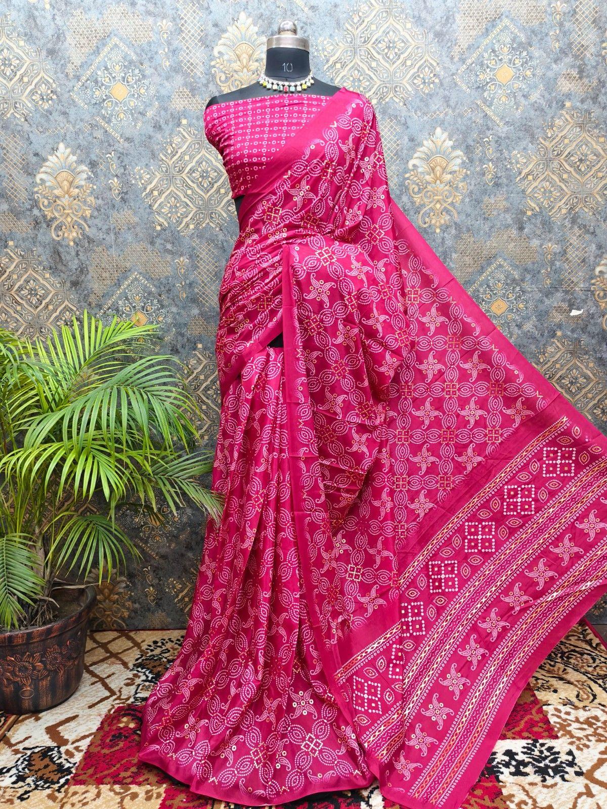 Premium Chinon Soft Silk Saree with Foil Digital Floral Print
