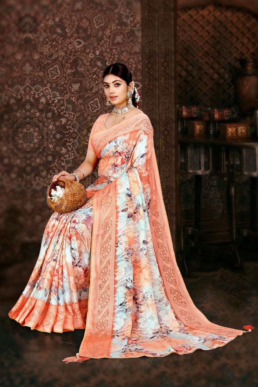 LUXURY VISCOSE BRASO PRINTED FABRIC SAREE