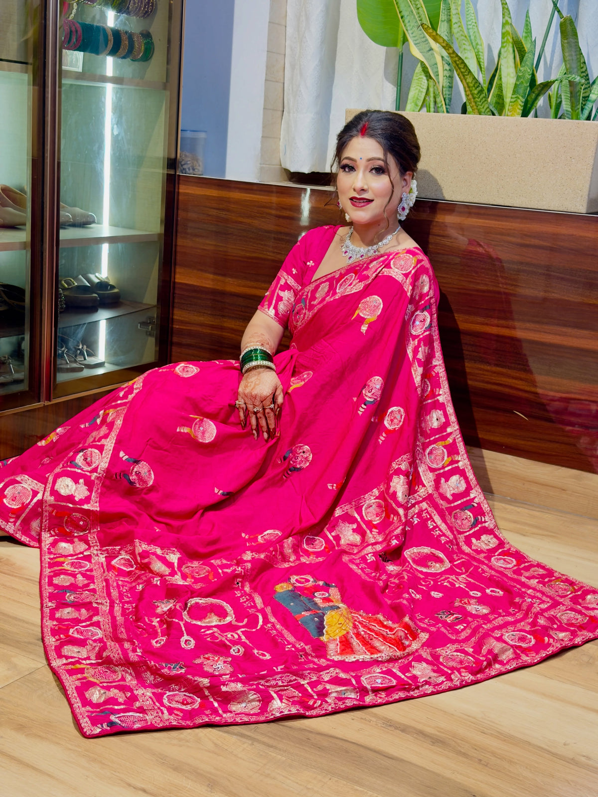 Karvachauth Special Soft Dola Silk Saree with Hand Cutdana Moti Work