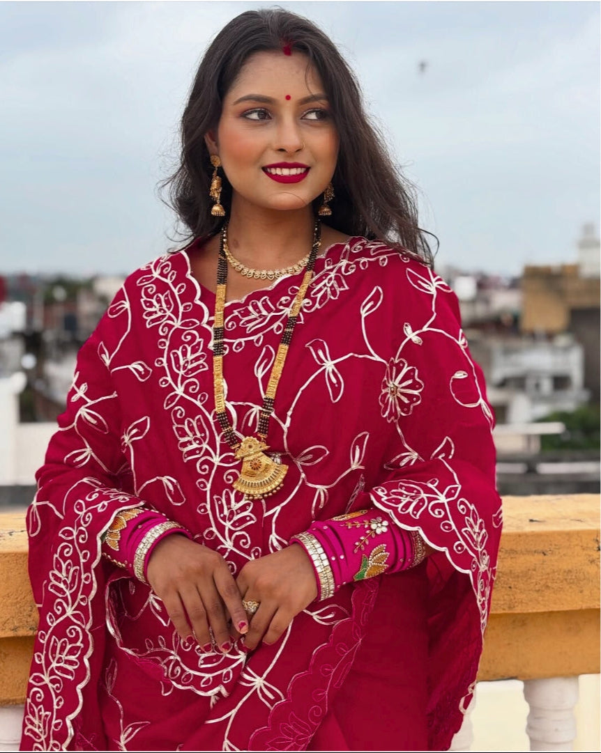 Vichitra Silk Saree with Designer Ribbon & Sequin Work