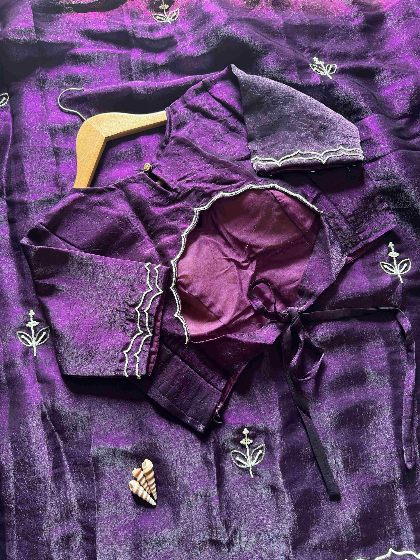 Pure jimichoo satin silk saree with beads hand work