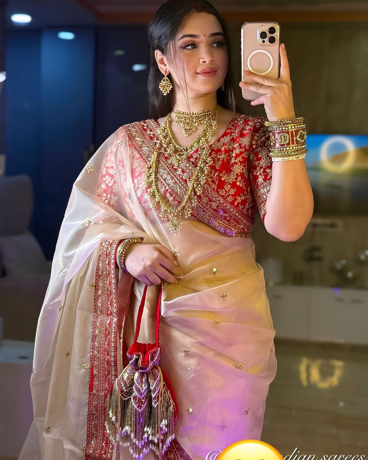 Gold Designer Soft Organza Saree