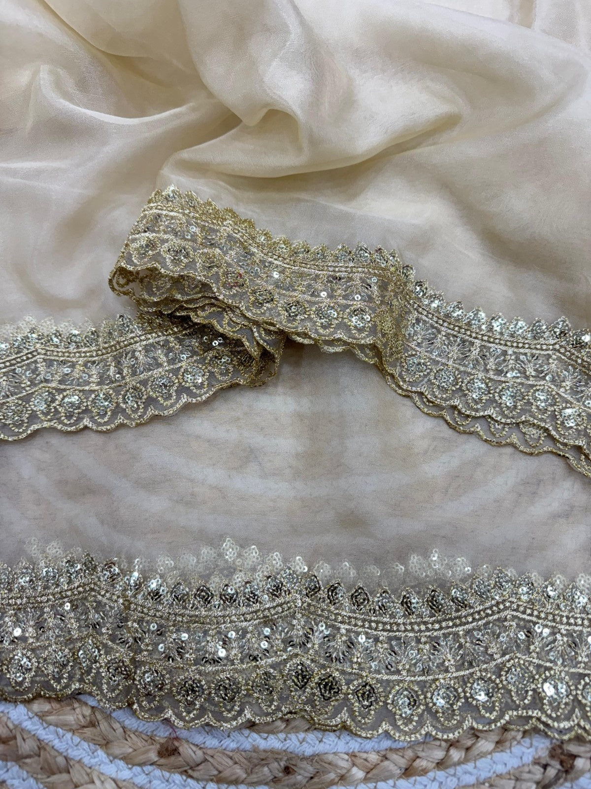 Regal Champagne Gold Saree with a Rich Red Corset Blouse