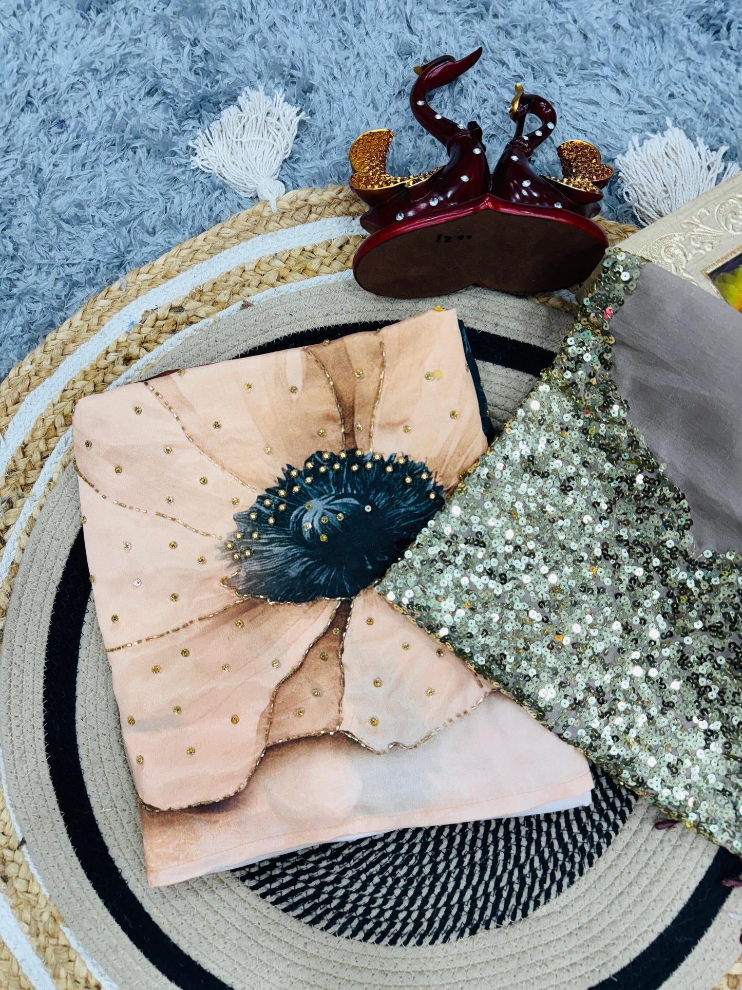 Exclusive Floral Handwork Saree On Satin Crepe