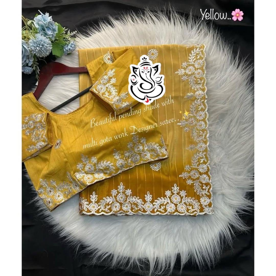 Beautiful multi coding Daga & gota embroidery work Boder designer saree