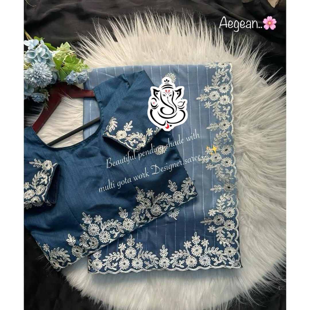 Beautiful multi coding Daga & gota embroidery work Boder designer saree