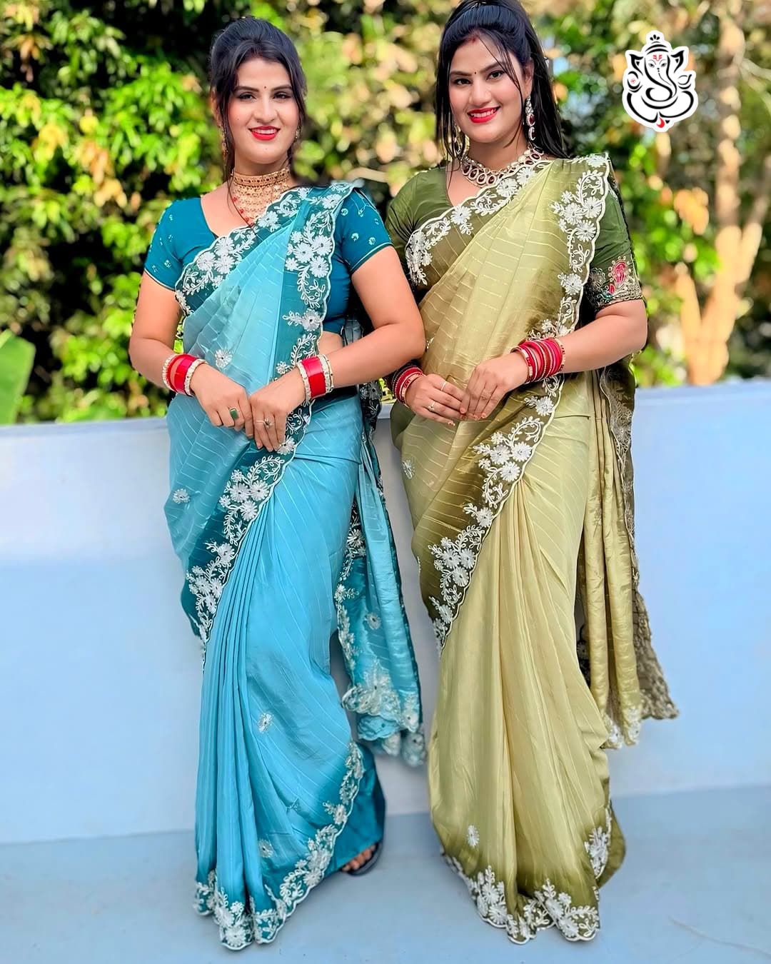 Beautiful multi coding Daga & gota embroidery work Boder designer saree