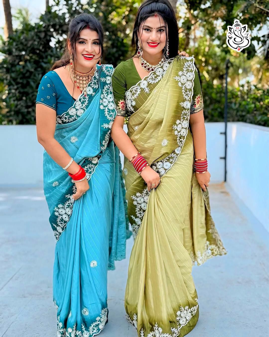 Beautiful multi coding Daga & gota embroidery work Boder designer saree