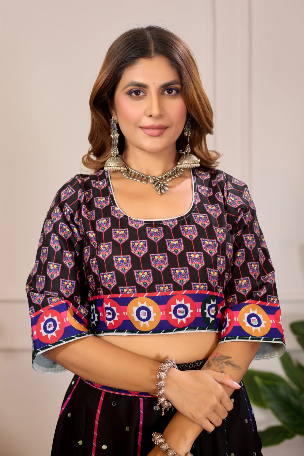 Premium Rayon Cotton Digital Print Work Lahenga Choli Black