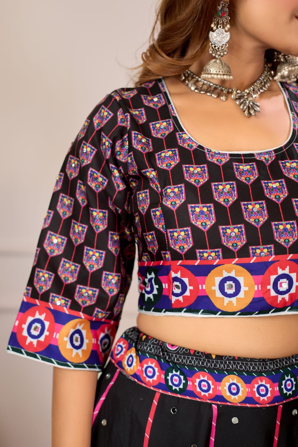Premium Rayon Cotton Digital Print Work Lahenga Choli Black