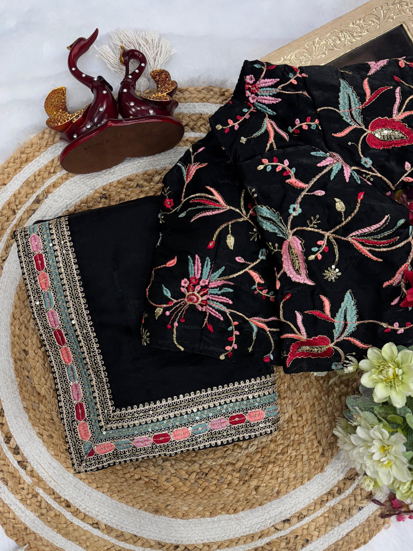Beautiful Multicolour Sequins+ Embroidery Work Saree