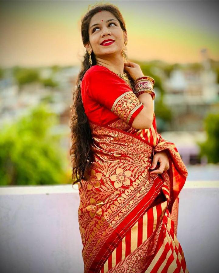 EXCLUSIVE JACQUARD WORK ON ALL OVER THE SAREE.