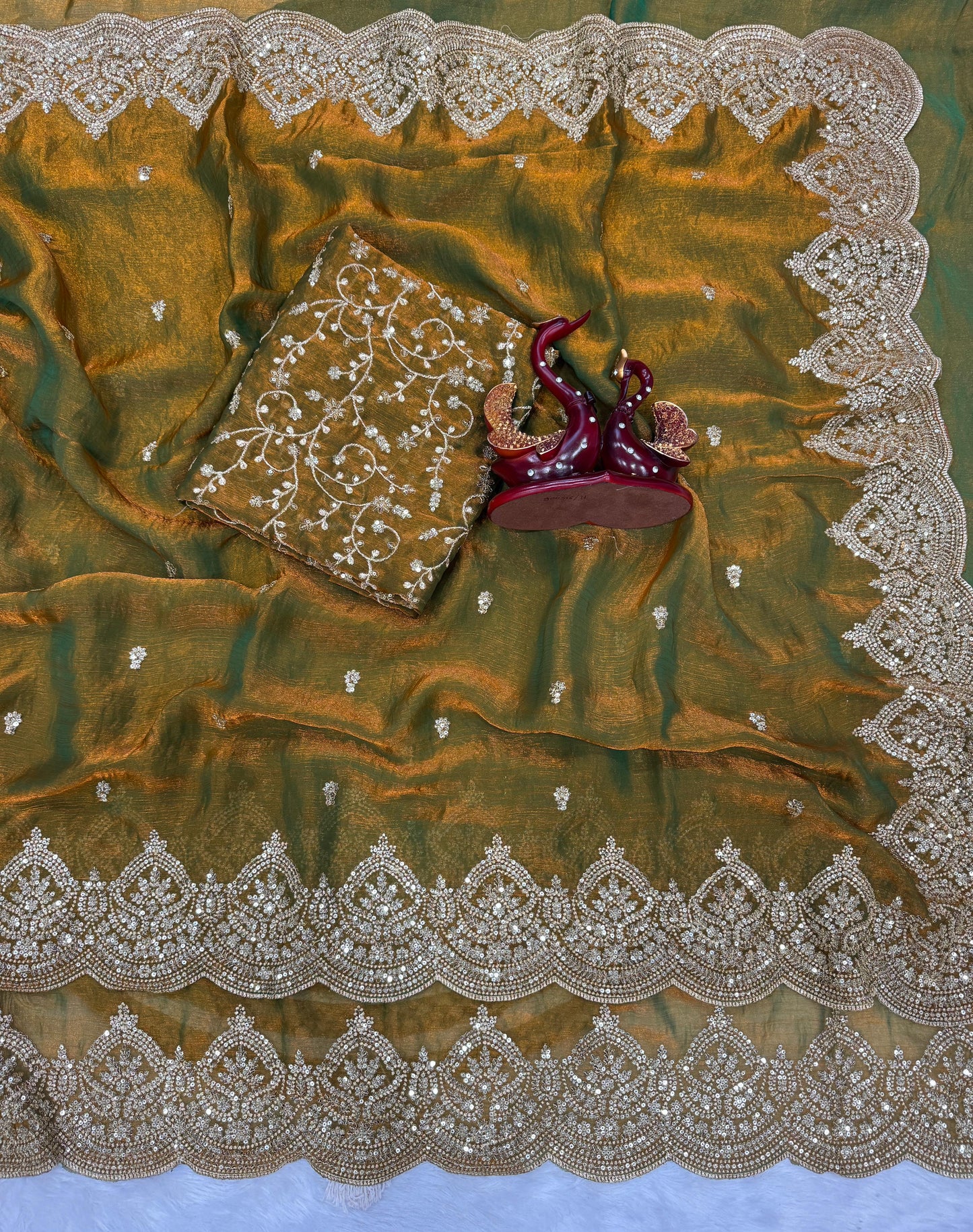 Soft Frendy Chiffon Sequance Zari Embroidery Work