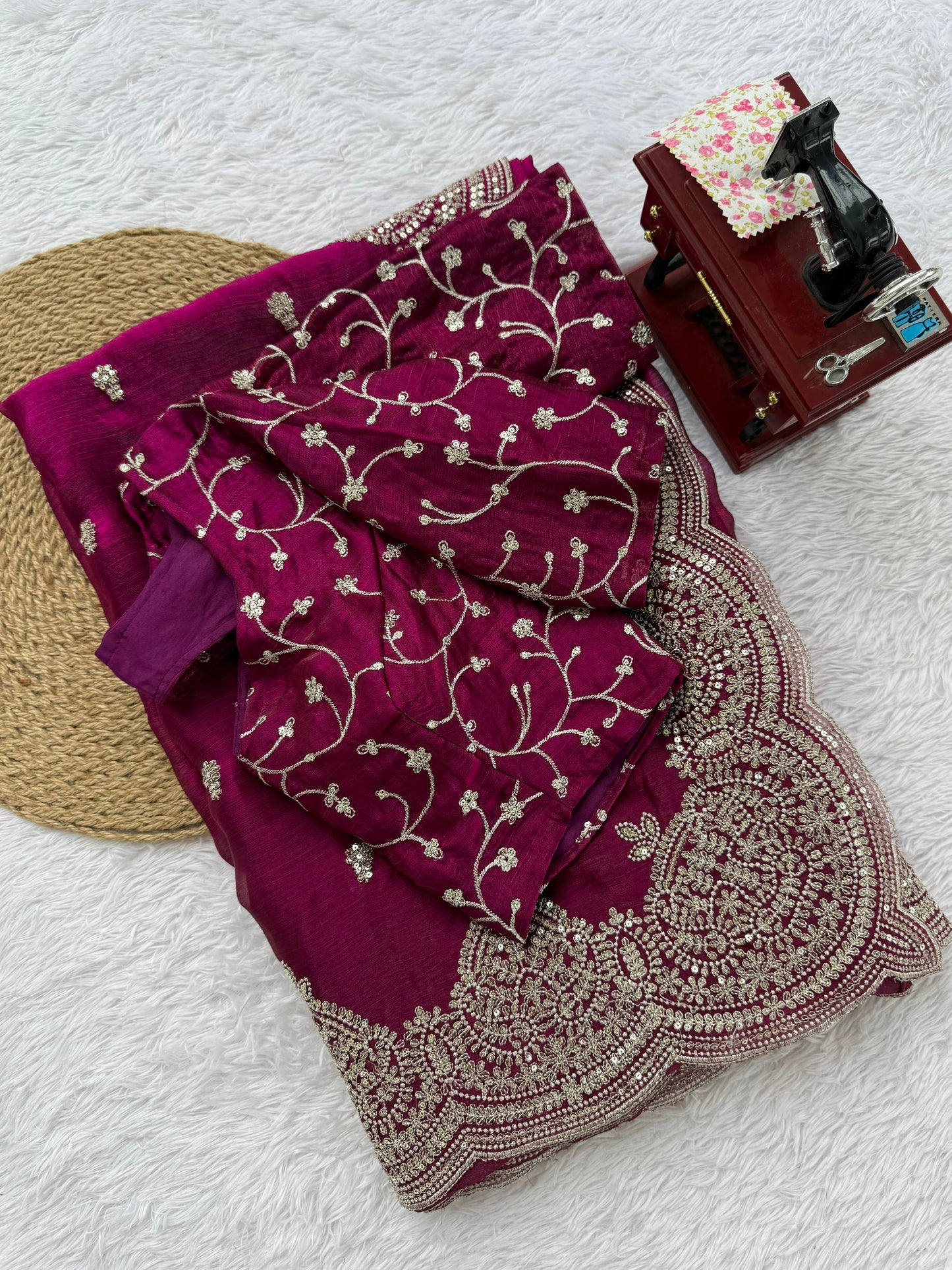 Designer Fendi Chiffon Sequins Embroidery Saree