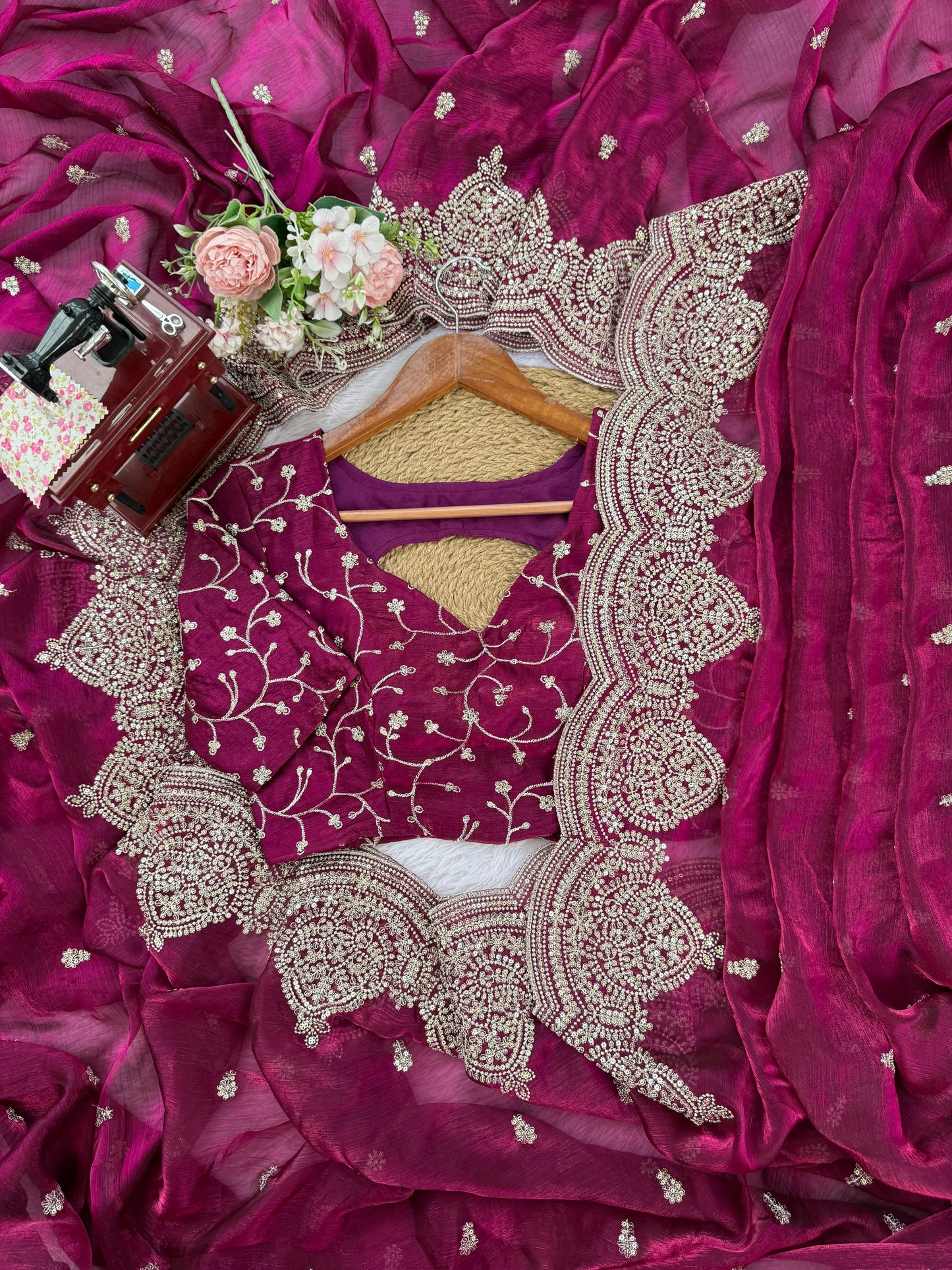 Designer Fendi Chiffon Sequins Embroidery Saree