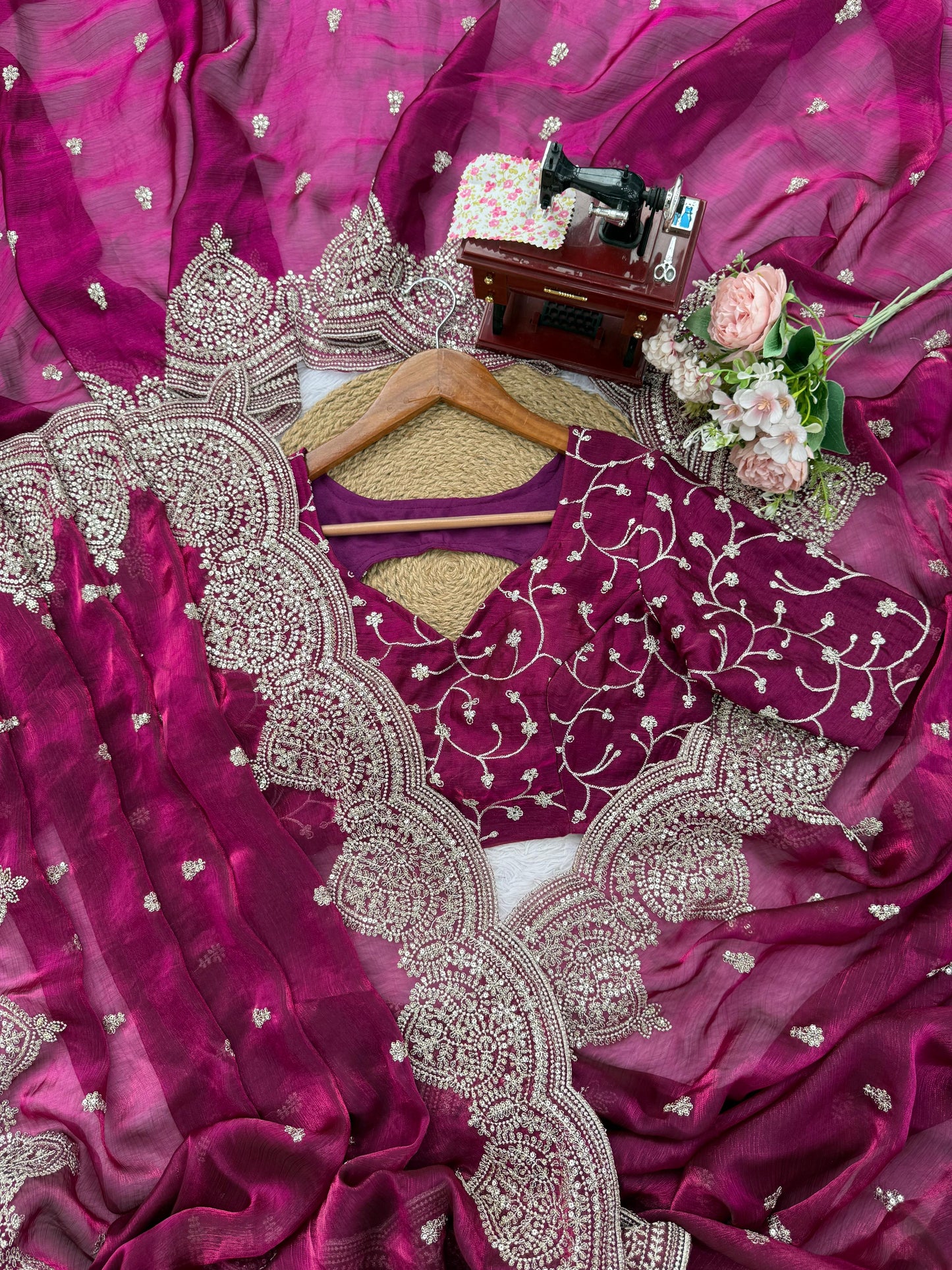 Designer Fendi Chiffon Sequins Embroidery Saree