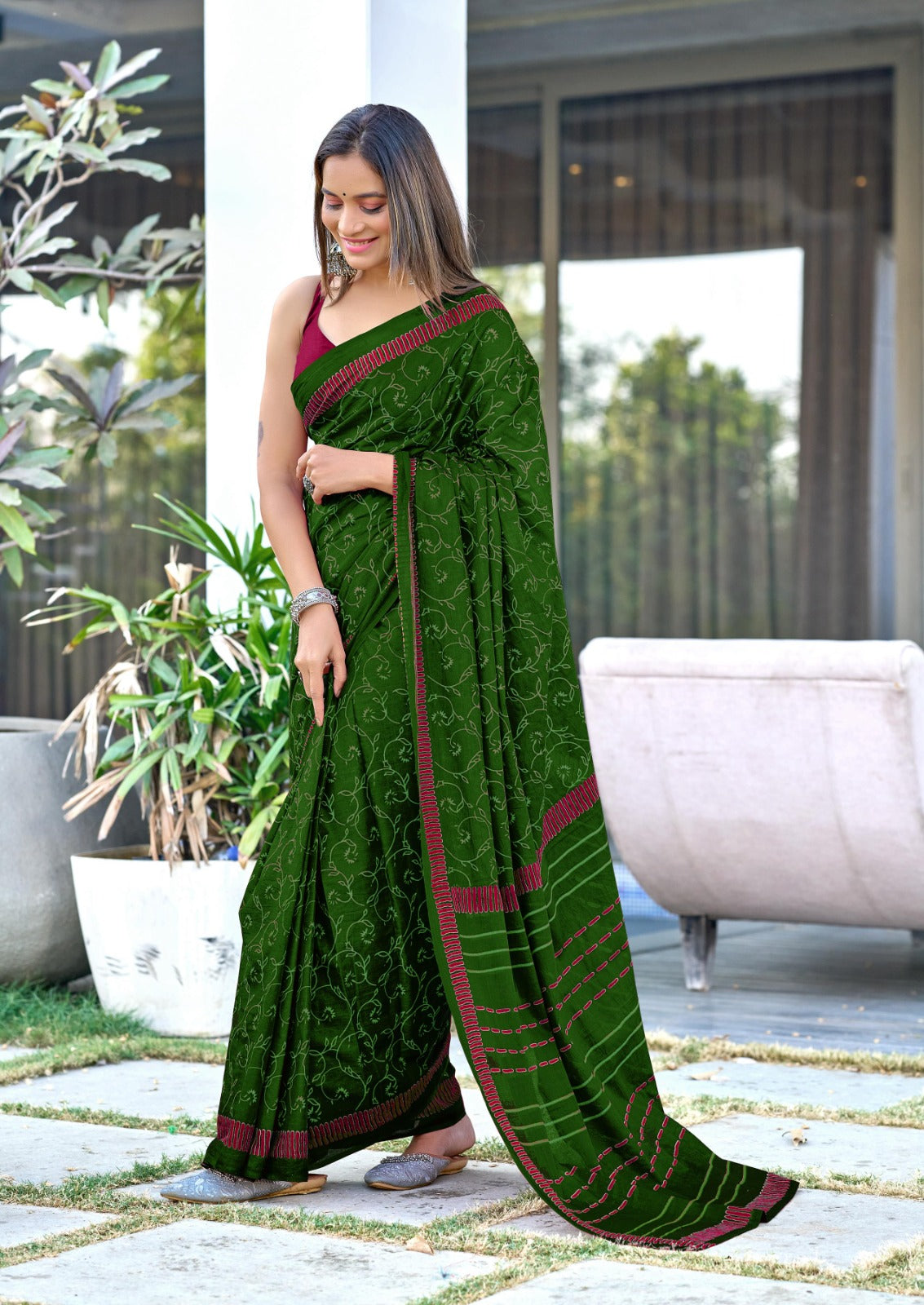 Soft Mulmul Ajrakh Print Saree with Blouse