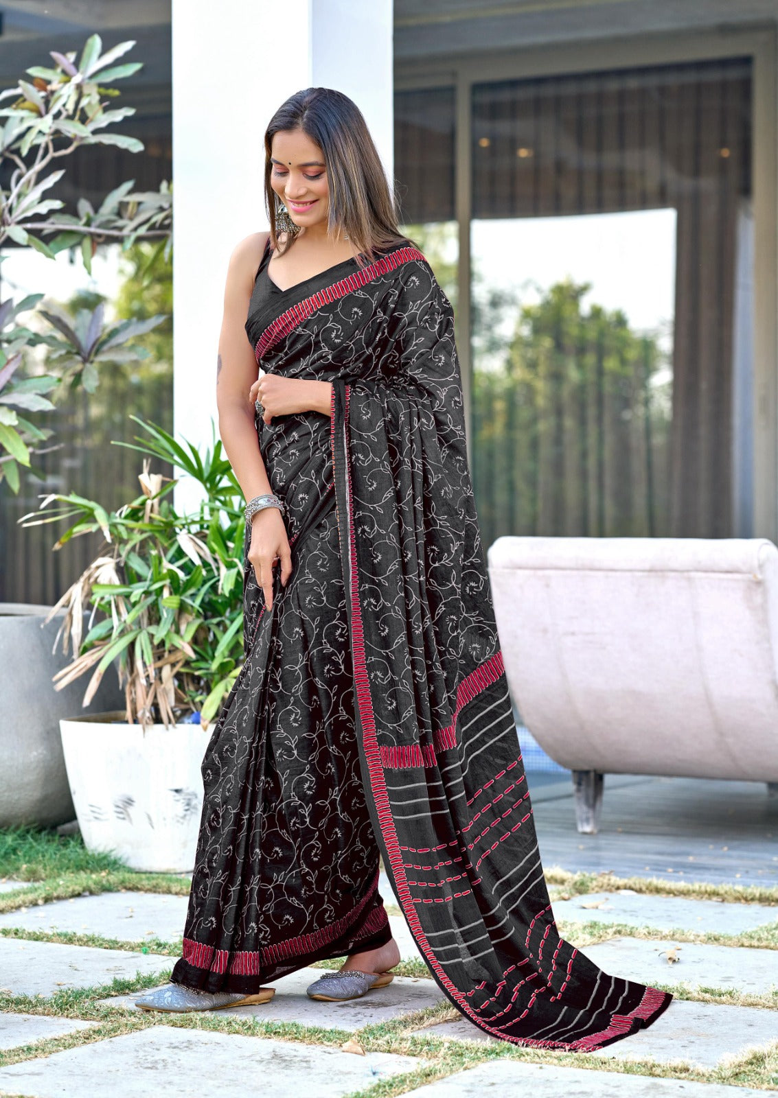Soft Mulmul Ajrakh Print Saree with Blouse