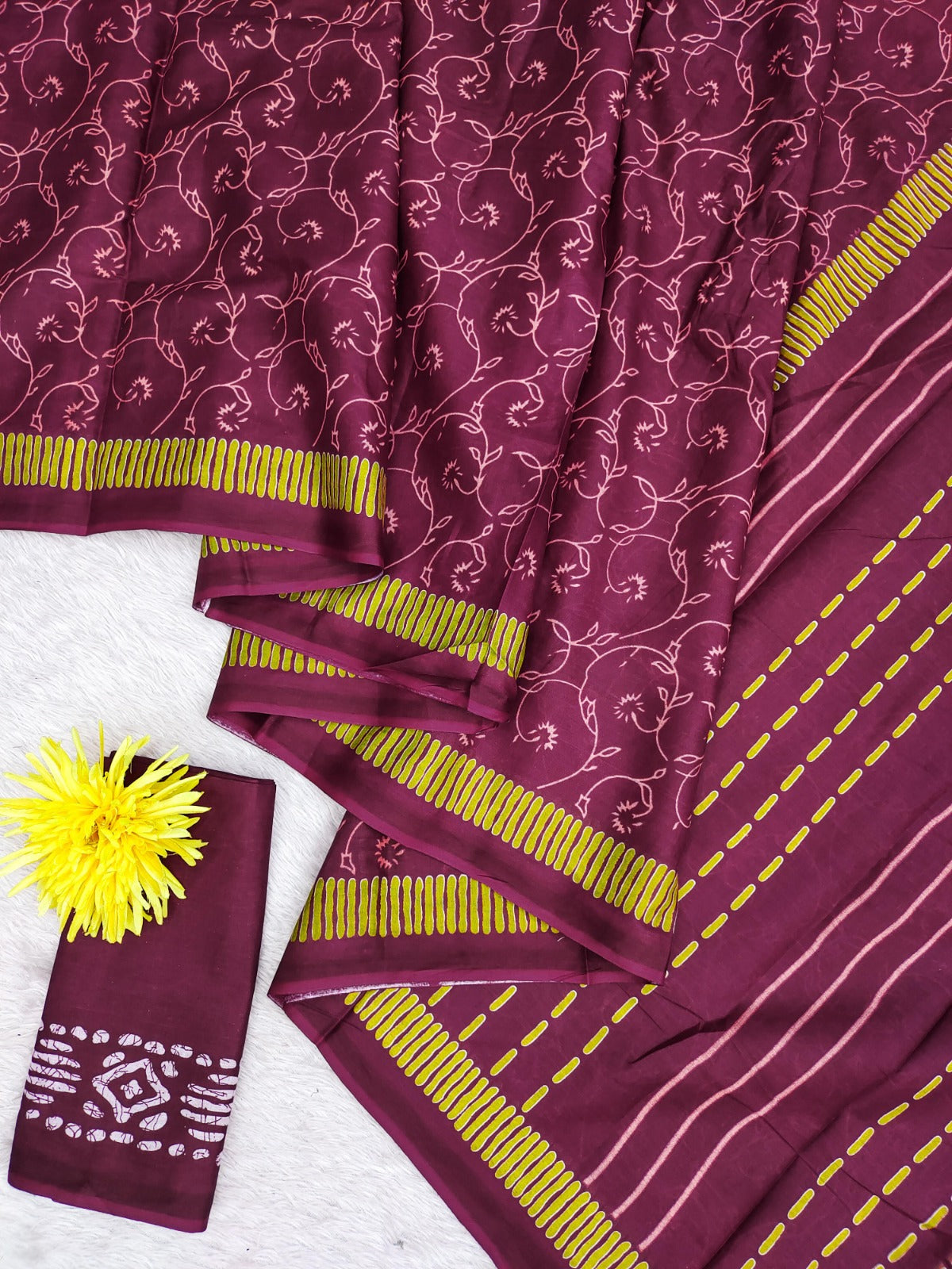 Soft Mulmul Ajrakh Print Saree with Blouse