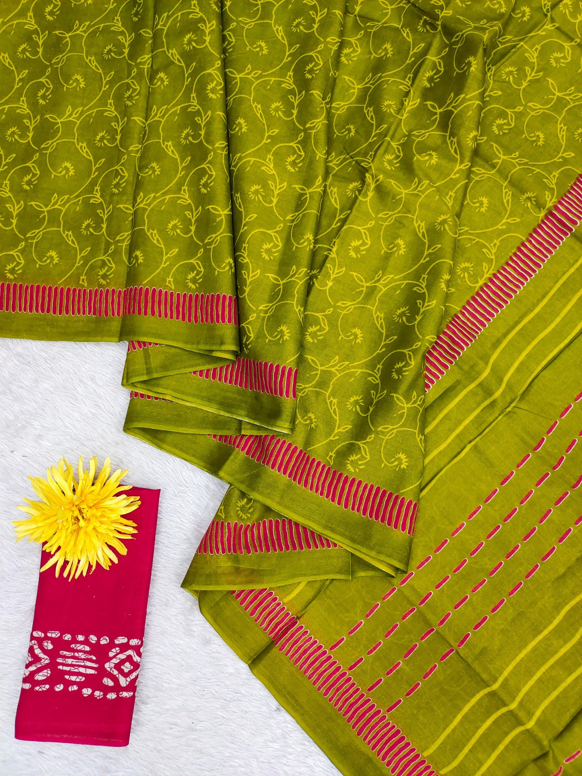 Soft Mulmul Ajrakh Print Saree with Blouse