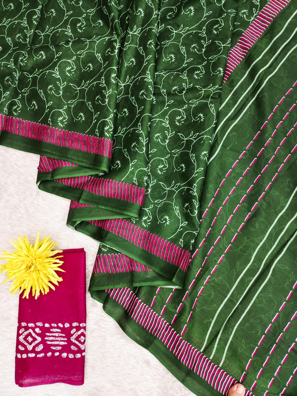 Soft Mulmul Ajrakh Print Saree with Blouse