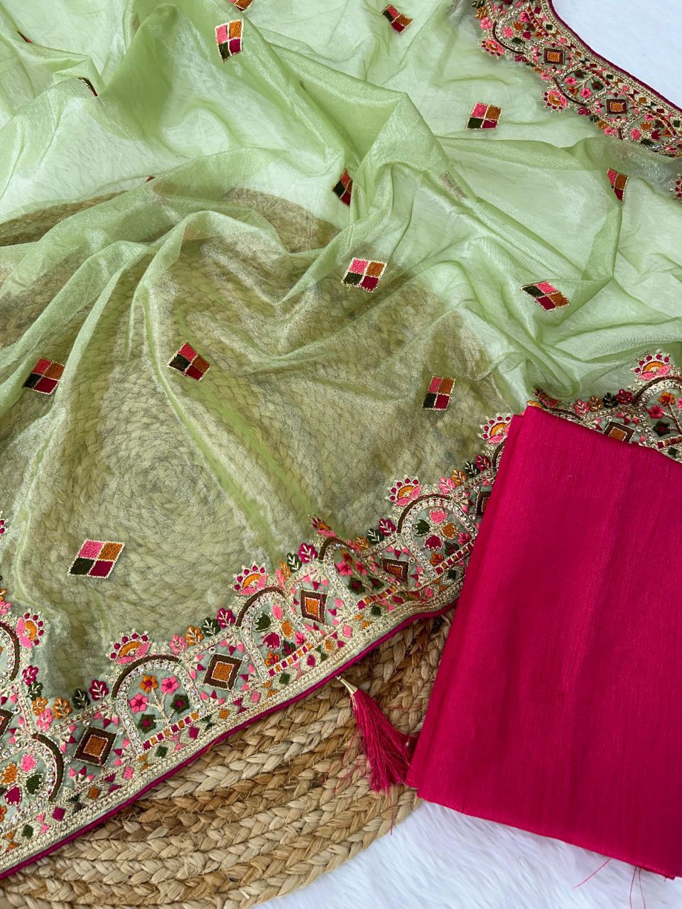 Designer Twill Net Saree with Diamond & Thread Work