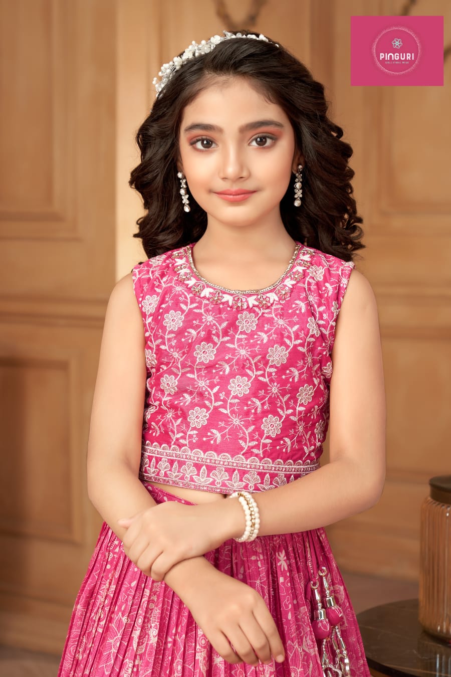 Presenting Girl's Ethnic Pink Lehenga Set with Dupatta & Purse